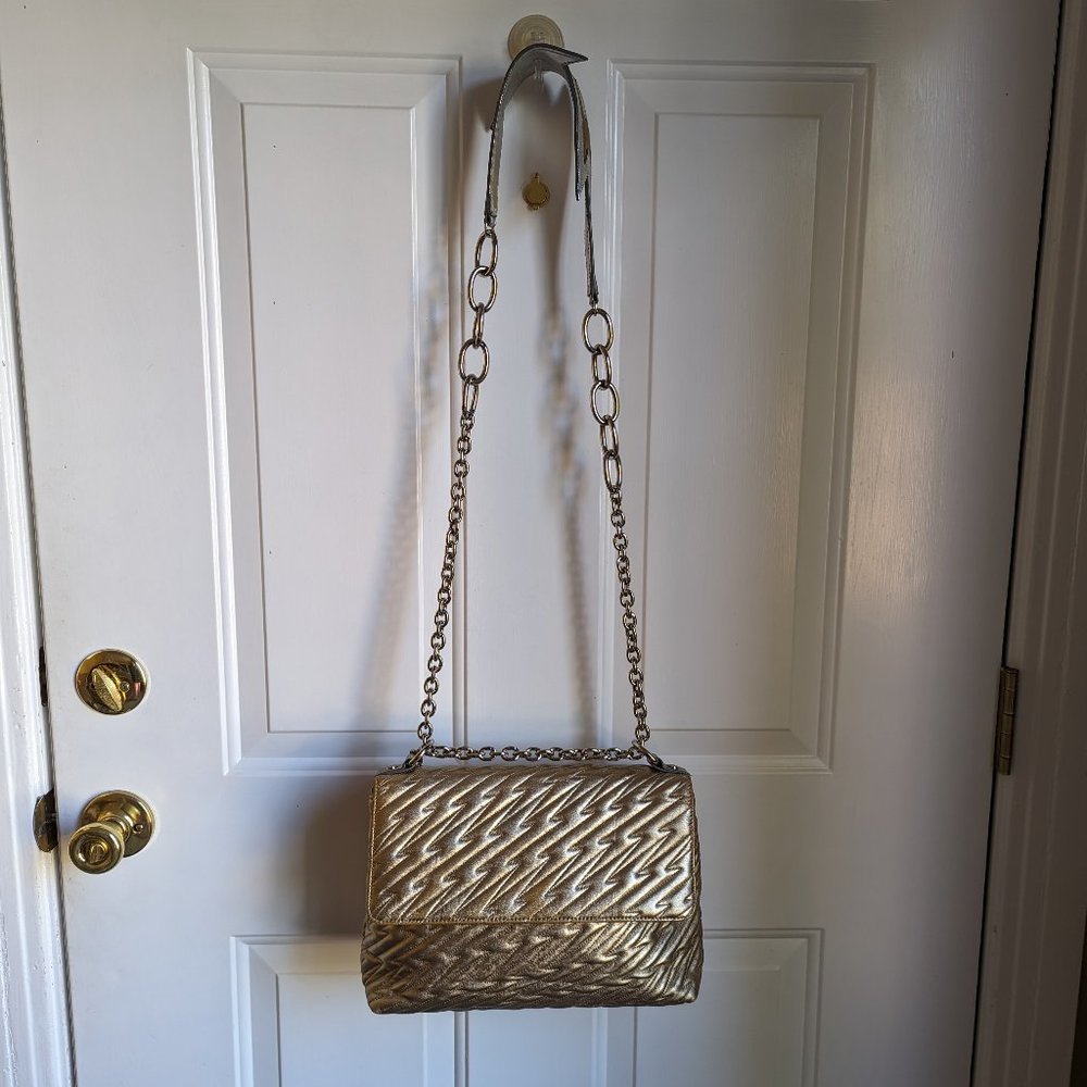 Vivienne Westwood Gold Leather Coventry Medium Lightning Bolt Bag with Chain Str